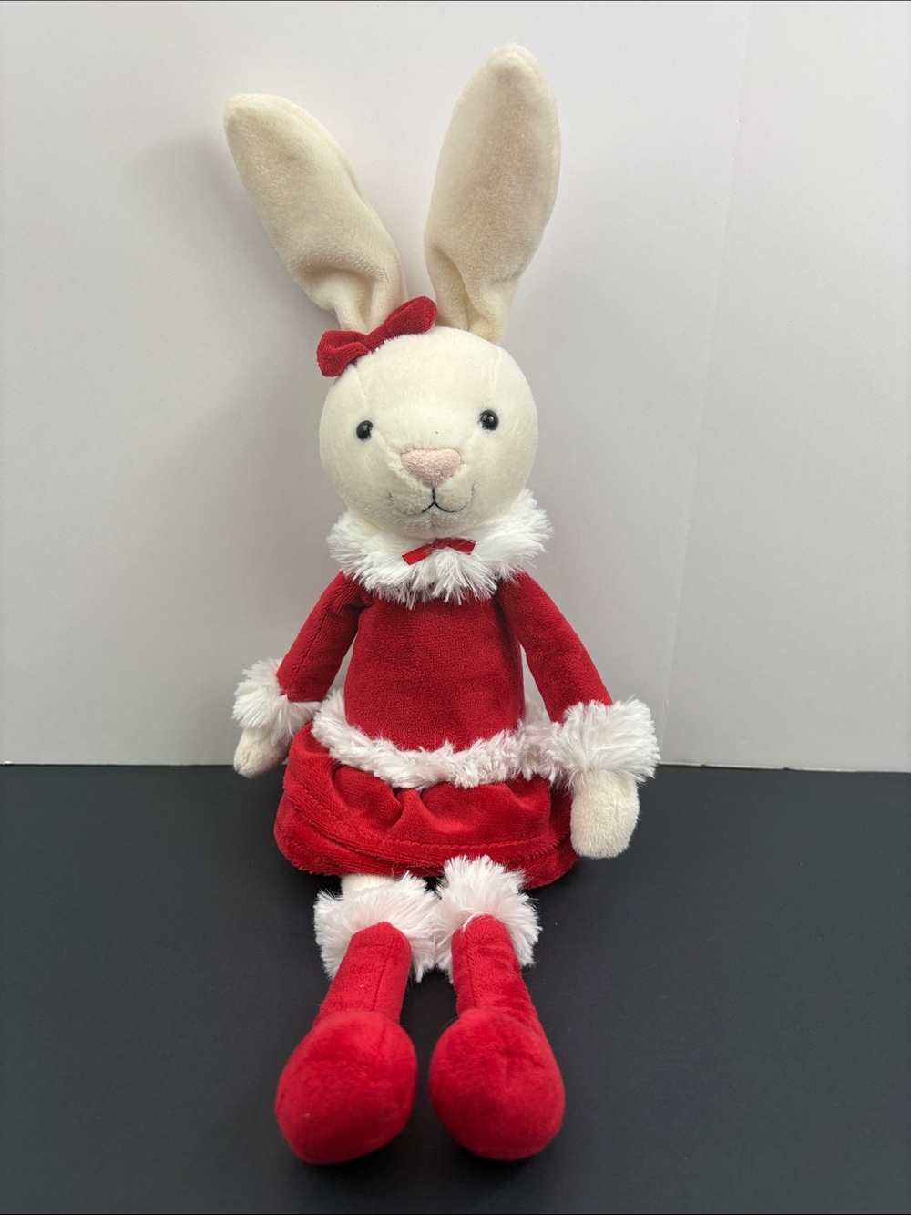 Jellycat Christmas Bitsy Bunny Rabbit Plush Red Dress Bow Retired